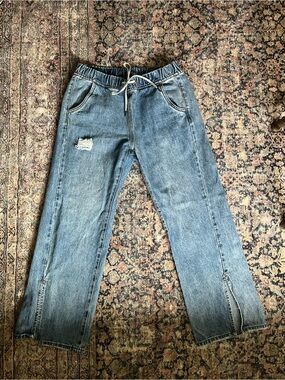 One Teaspoon Light Blue Drawstring Relaxed Flare Jeans